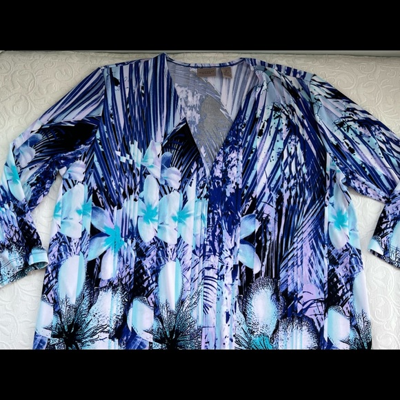 Chico’s Easywear Relaxed Fit Drape Jacket Tropical Print in Blues Size 2 (M) EUC - Picture 5 of 8